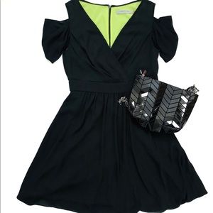 Andrew Marc Black Cold Shoulder Chiffon Dress Women's Size 8